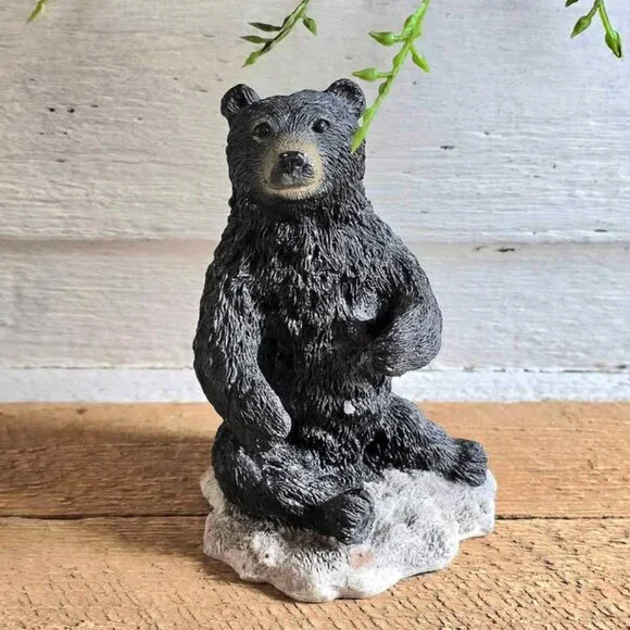 Rustic Resin Sitting Black Bear Figurine Northwoods Cabin Decor - Picture 2 of 6